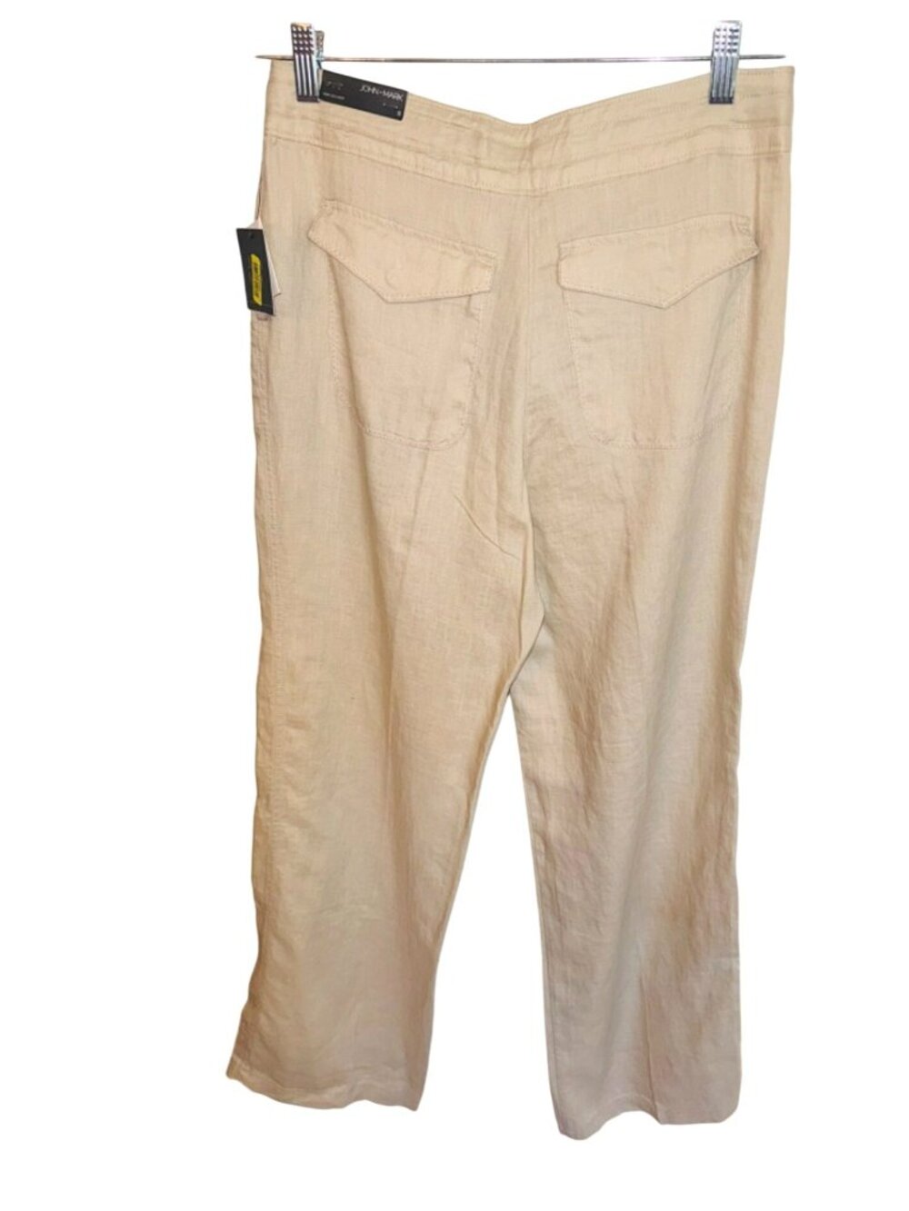 NWT John Mark Wide Leg Linen Crop Pants S Beige Linen Relaxed Fit Sustainable - Picture 3 of 11